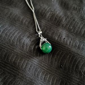 SOLD - Green agate and crystal pendant necklace